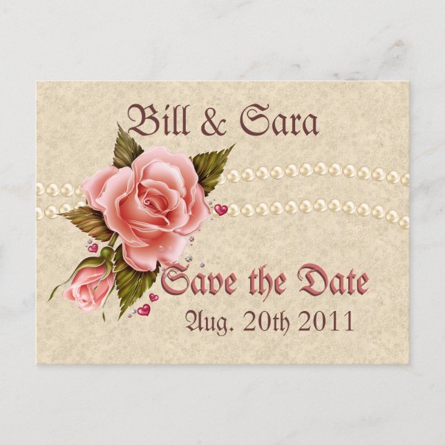 Pink Roses Announcement Postcard (Front)