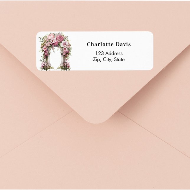 Pink roses arch garden return address  label (Creator Uploaded)