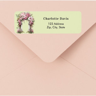 Pink roses arch garden return address  label