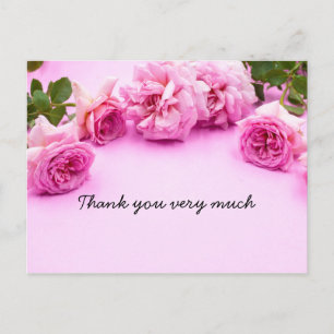 Pink roses are on pink background thank you card
