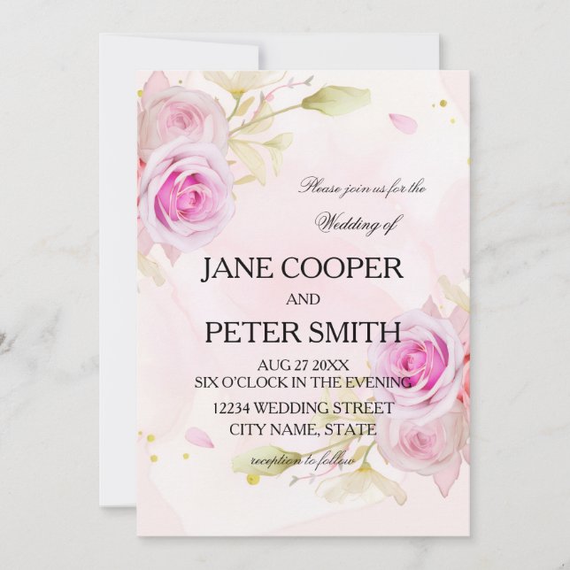 Pink roses arrangement Wedding Invitation (Front)