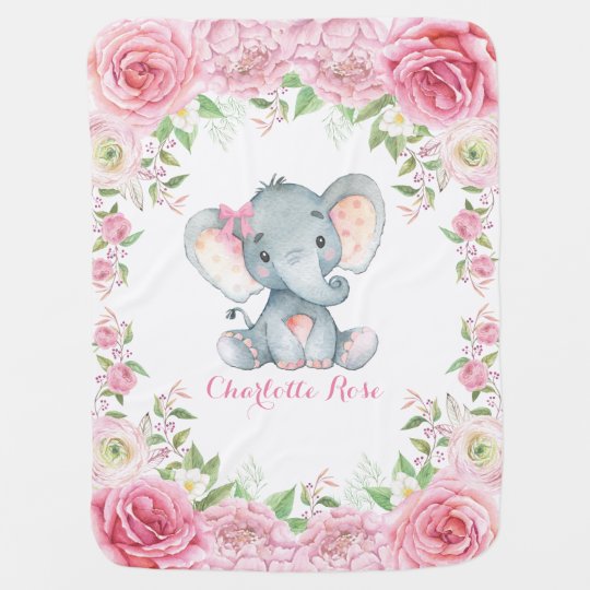 Pink Roses Baby Elephant Nursery Baby Blanket | Zazzle.com.au