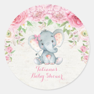 Pink Roses Baby Elephant Thank You Sticker Favors