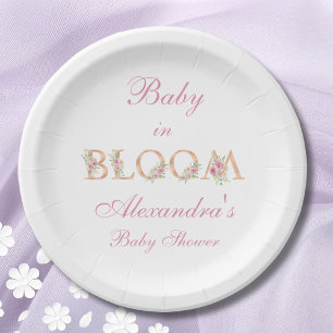Pink Roses Baby in Bloom Baby Shower Paper Plate