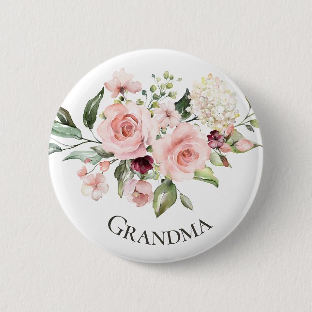 Pink Roses Baby Shower Button Grandma Button (Front)