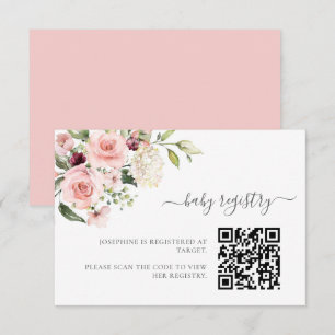 Pink Roses Baby Shower Enclosure Card with QR Code