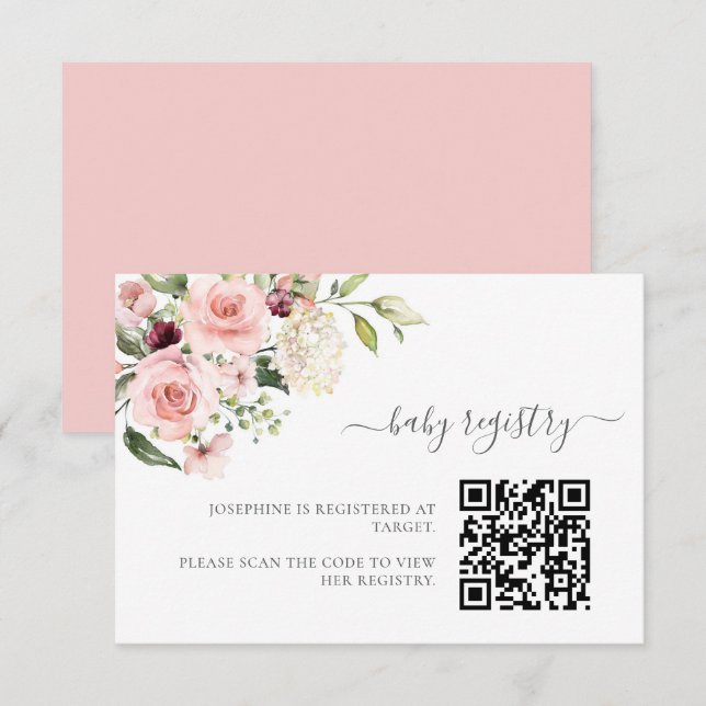 Pink Roses Baby Shower Enclosure Card with QR Code (Front/Back)