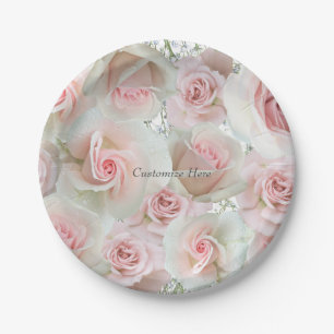 Pink Roses & Baby's Breath ANY COLOR Plates