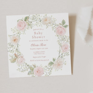 Pink Roses Baby's Breath Girl Baby Shower Invitation