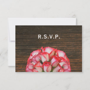 Pink  Roses & Barnwood Rustic Wedding RSVP Card