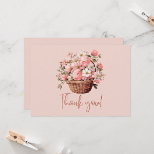 Pink Roses Basket Thank You Card