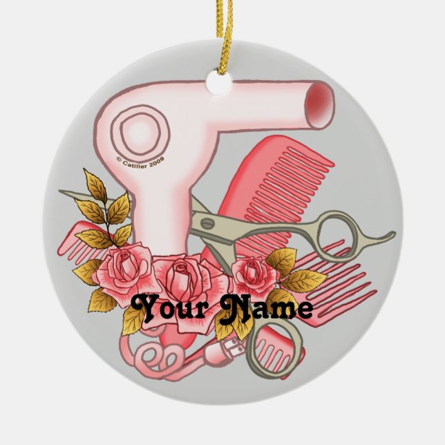 Pink Roses Beautician Ceramic Ornament (Front)