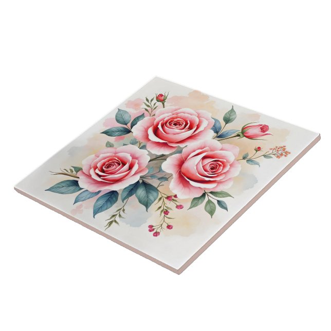 Pink Roses Beautiful Luxury Modern Collection Ceramic Tile (Side)