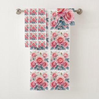 Pink Roses Beautiful Luxury Trendy Collection Bath Towel Set