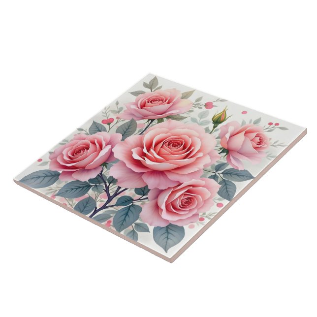 Pink Roses Beautiful Luxury Trendy Collection Ceramic Tile (Side)