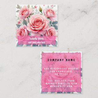 Pink Roses Beautiful Luxury Trendy Collection Square Business Card