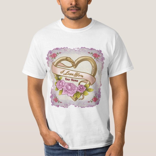 Pink Roses Bevel Heart  t-shirts (Front)