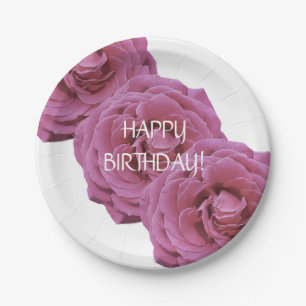 Pink Roses Birthday Paper Plate