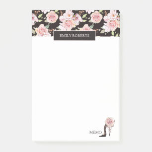 Pink roses, Black stiletto elegant fashion design Post-it Notes
