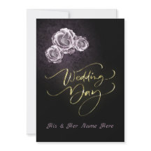 Pink Roses Black Wedding Invitation Card