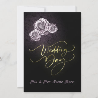 Pink Roses Black Wedding Invitation Card