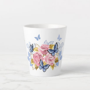 Pink Roses & Blue Butterflies - Elegant Mug