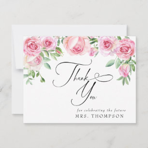 Pink Roses Blush Bridal Shower Thank You Card
