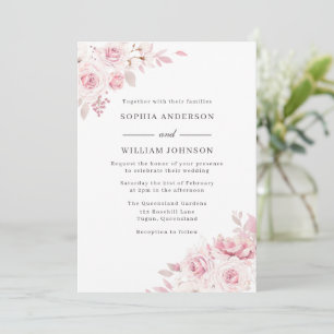 Pink Roses Blush Floral Watercolor Wedding Invitation