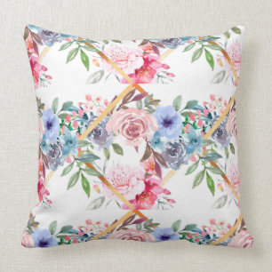 Pink,roses,boho,trellis,watercolour flowers art   cushion