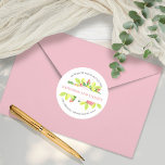 Pink Roses Boho Watercolor Floral Return Address   Classic Round Sticker<br><div class="desc">Boho floral bouquet design with pink roses and varying shades of greenery.  Combined with template fields for you to personalise names and return address,  this design is perfect for your spring or summer wedding occasion or other seasonal party and occasion mailings.  Composite design by Holiday Hearts Designs (rights reserved).</div>