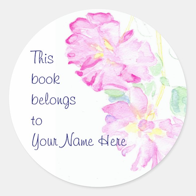 Pink Roses Bookplates to Personalise Classic Round Sticker (Front)