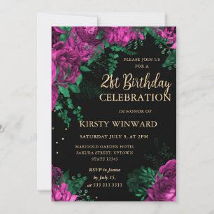 Pink Roses Border Floral 21st Birthday Invitation