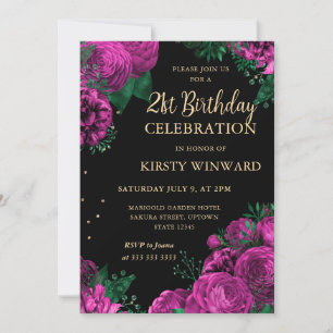 Pink Roses Border Floral 21st Birthday Invitation
