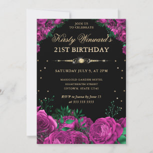 Pink Roses Border Floral 21st Birthday Invitation
