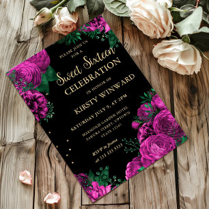 Pink Roses Border Floral Sweet Sixteen Invitation