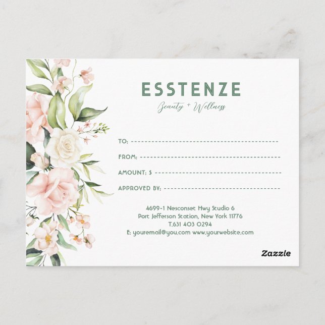 Pink Roses Border Gift Certificate  Postcard (Back)