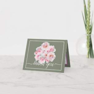 Pink Roses Botanical Floral Bouquet Chic Thank You Card