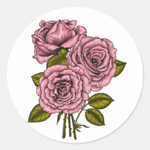 Pink roses bouquet classic round sticker