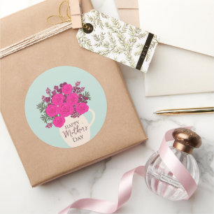 Pink Roses Bouquet – Elegant Mother’s Day Floral Classic Round Sticker
