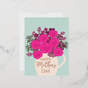 Pink Roses Bouquet – Elegant Mother’s Day Floral Foil Holiday Postcard