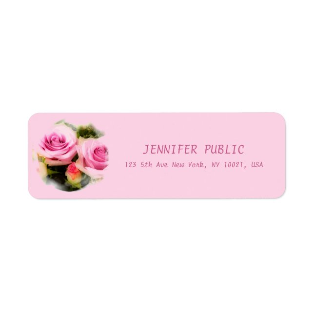 Pink Roses Bouquet Floral Flowers Return Address Label (Front)