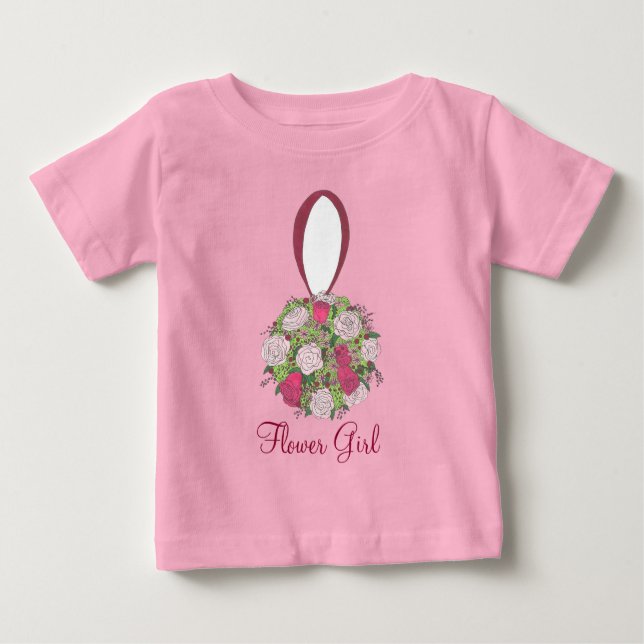 Pink Roses Bouquet Flower Girl Wedding Party Tee (Front)