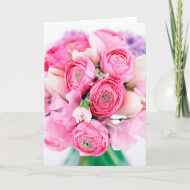 Pink Roses Bouquet Greeting Card (Front)