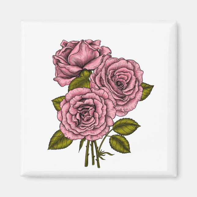 Pink roses bouquet magnet (Front)