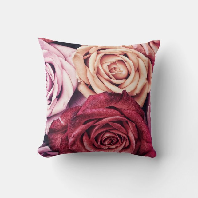 Pink Roses Bouquet Photo Cushion (Front)