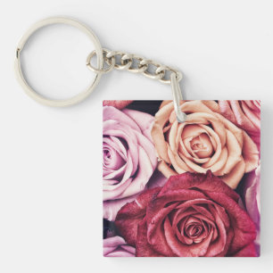 Pink Roses Bouquet Photo Key Ring