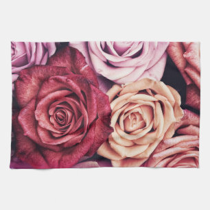 Pink Roses Bouquet Photo Tea Towel
