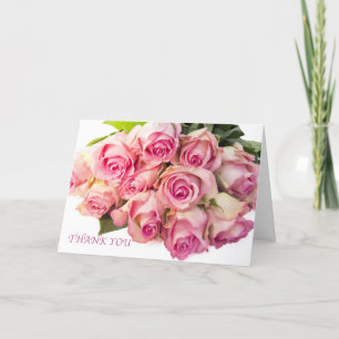 Pink Roses Bouquet Thank You Greeting Card