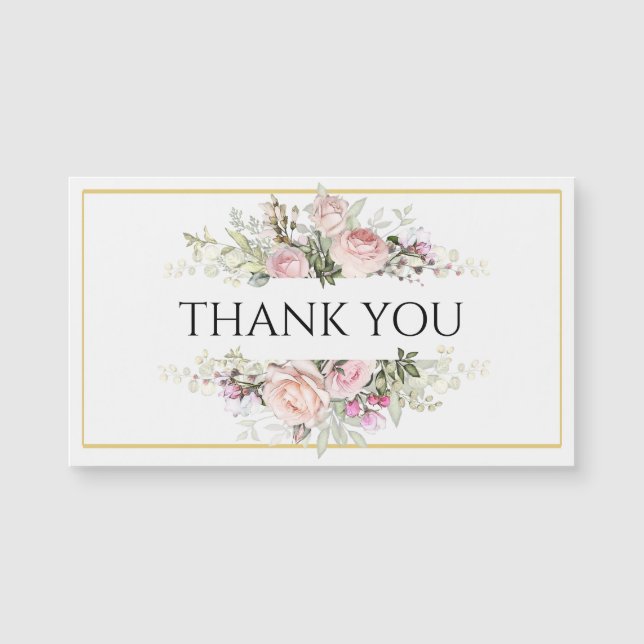 Pink Roses Bouquet with Elegant Script Thank you (Front)