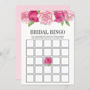 Pink Roses Bridal Shower Bingo Game Card